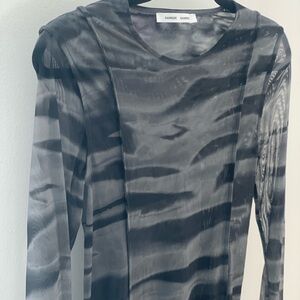 Samsøe Samsøe Copenhagen Designer Camo Sheer long sleeves Dress Grey and Black